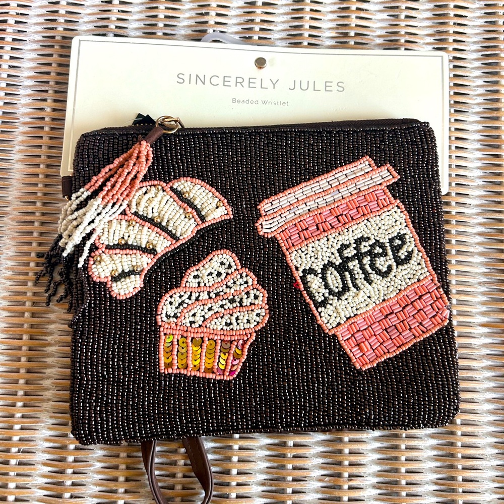 Sincerely Jules Coffee Croissant Beaded Travel Pouch. 
Wristlet tik tok viral